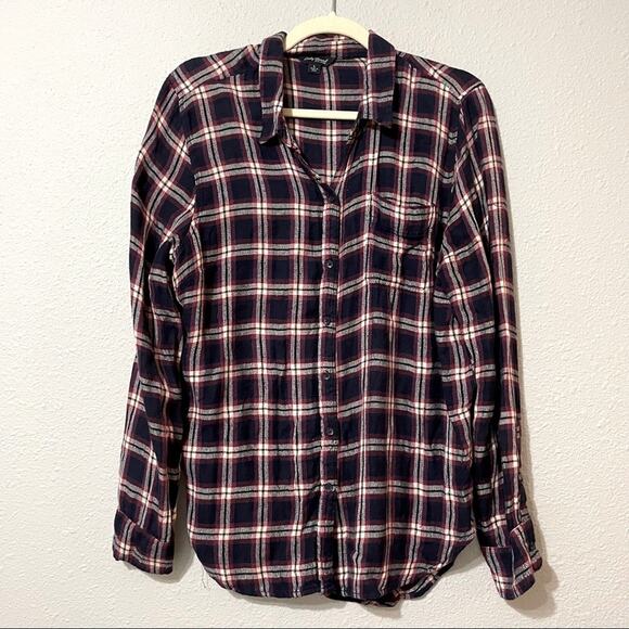 Lucky Brand Blue & Red Plaid Button Down Shirt Blouse Button Detail Back L - Picture 1 of 6